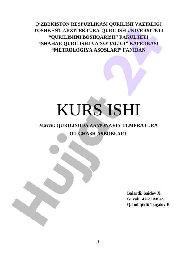 Qurilishda zamonaviy tempratura o`lchash asboblari
