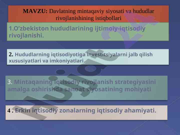 Davlatning mintaqaviy siyosati va rivojlanish strategiyasi