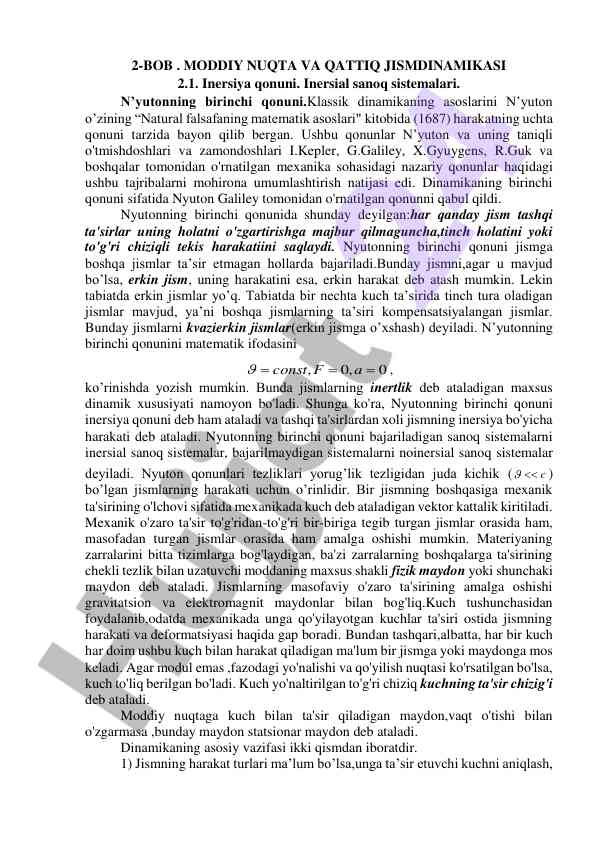 Inersiya qonuni va klassik dinamika asoslari