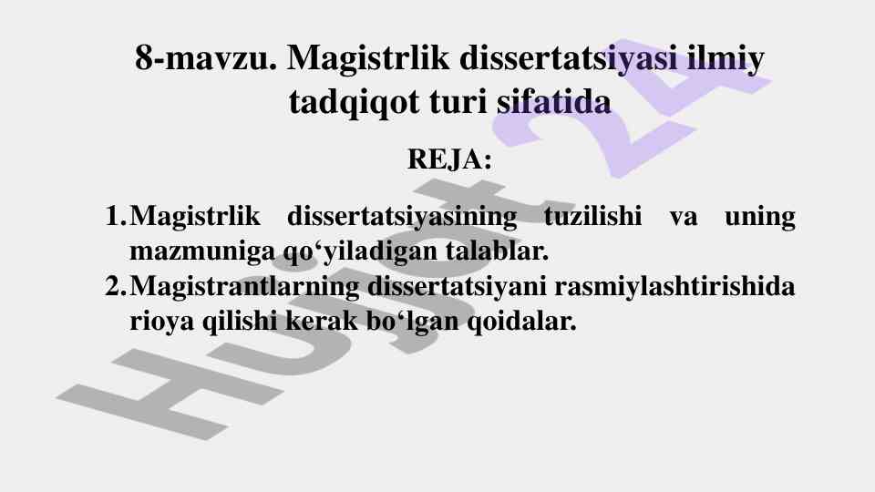 Magistrlik dissertatsiyasi ilmiy tadqiqot turi