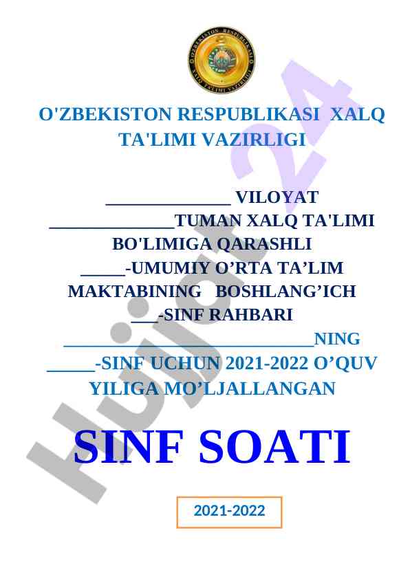 O'rta ta'lim maktablari uchun sinf soatilari rejalari