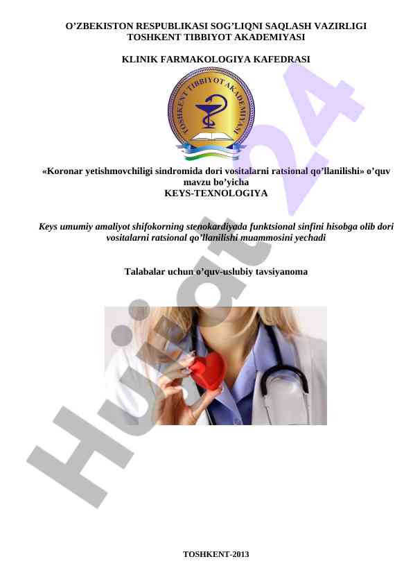 Koronar yetishmovchiligi sindromida dori vositalarni qo'llash