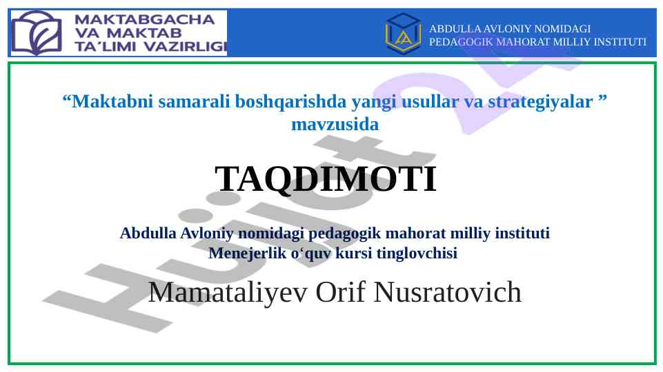 Maktabni samarali boshqarish strategiyalari taqdimoti