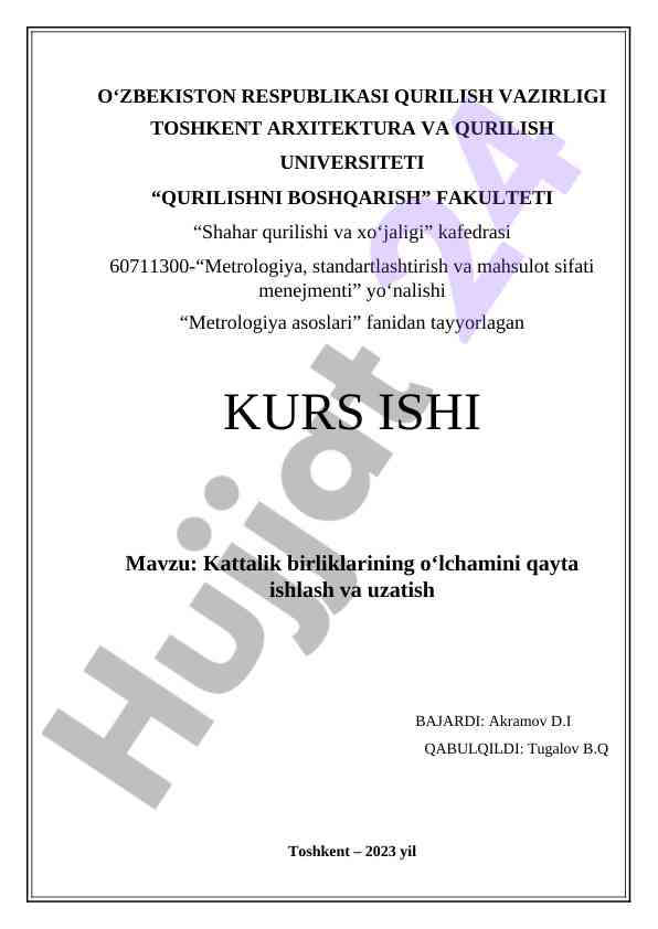 Kattalik birliklarining o'lchamini qayta ishlash