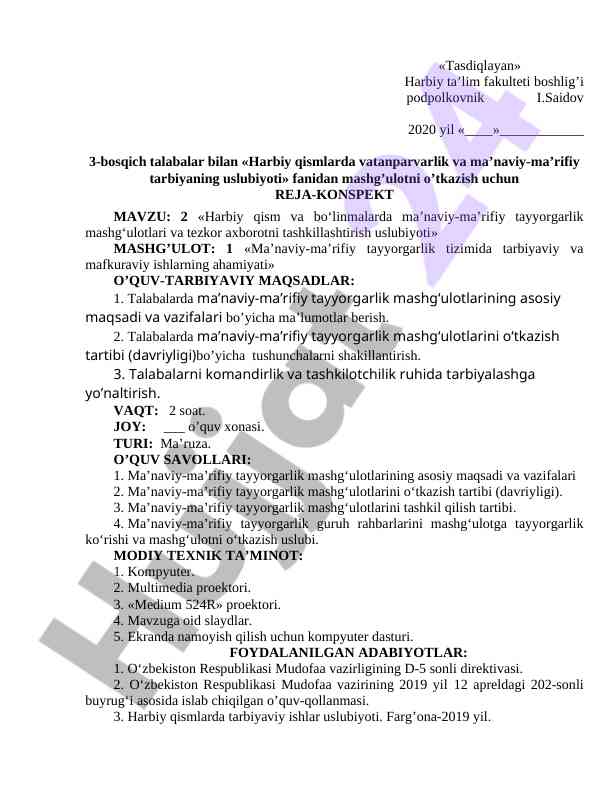 Harbiy qismlarda vatanparvarlik tarbiyasining usullari
