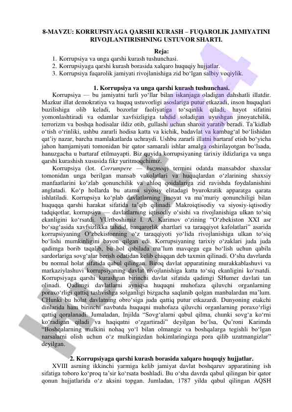 Korrupsiyaga qarshi kurash tushunchasi va davlat
