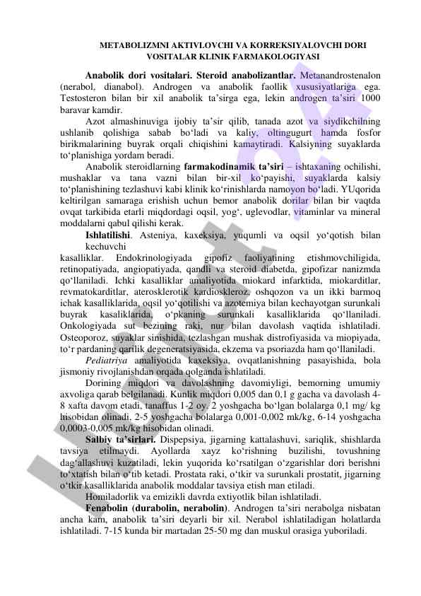 Metabolizmni aktivlovchi va korreksiya lovchi dori vositalari
