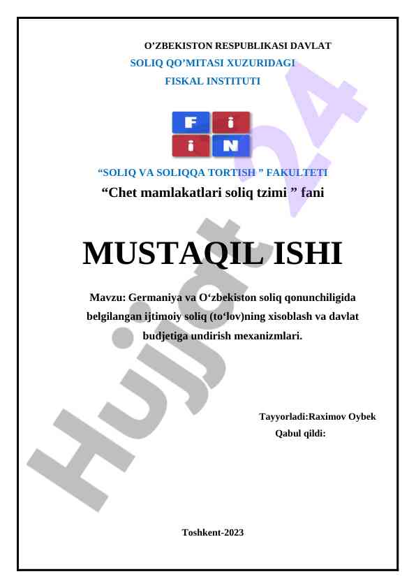 Germaniya va o‘zbekiston soliq qonunchiligi tahlili