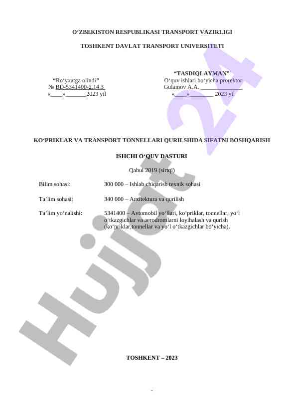 Köpriklar va transport tunnellari qurilishida sifatni boshqarish