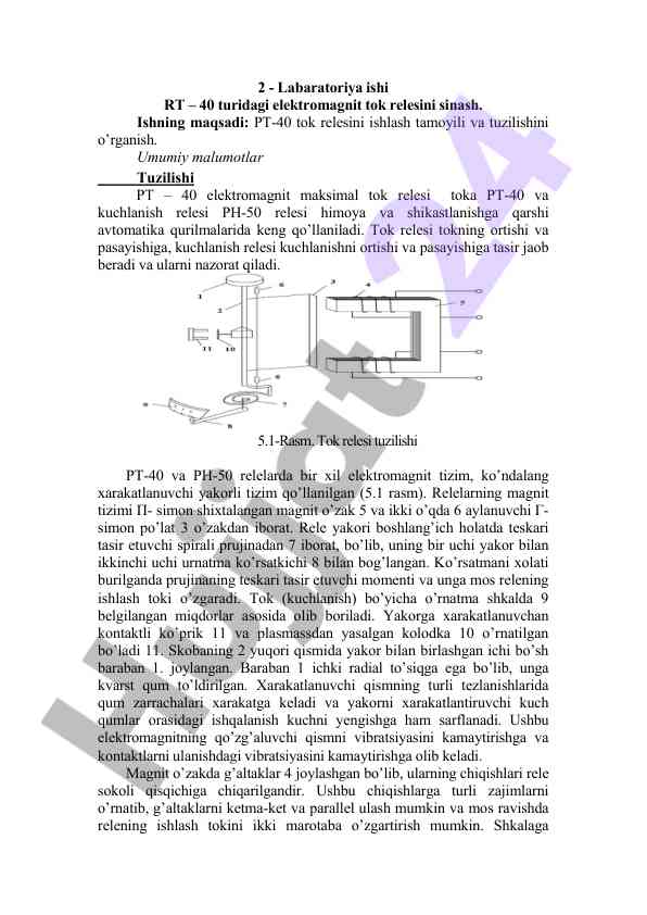 Elektromagnit tok relesini sinash ishlari