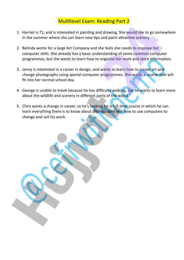 Multilevel exam reading skills development course