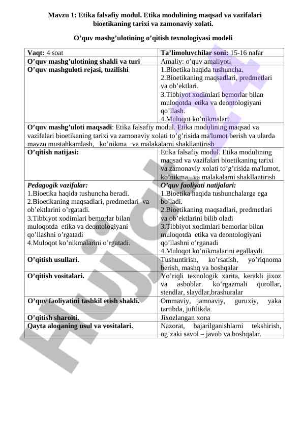 Bioetika falsafiy moduli o‘quv qo‘llanmasi