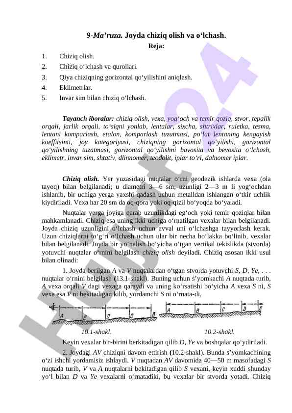 Joyda chiziq olish va o‘lchash ma’ruza
