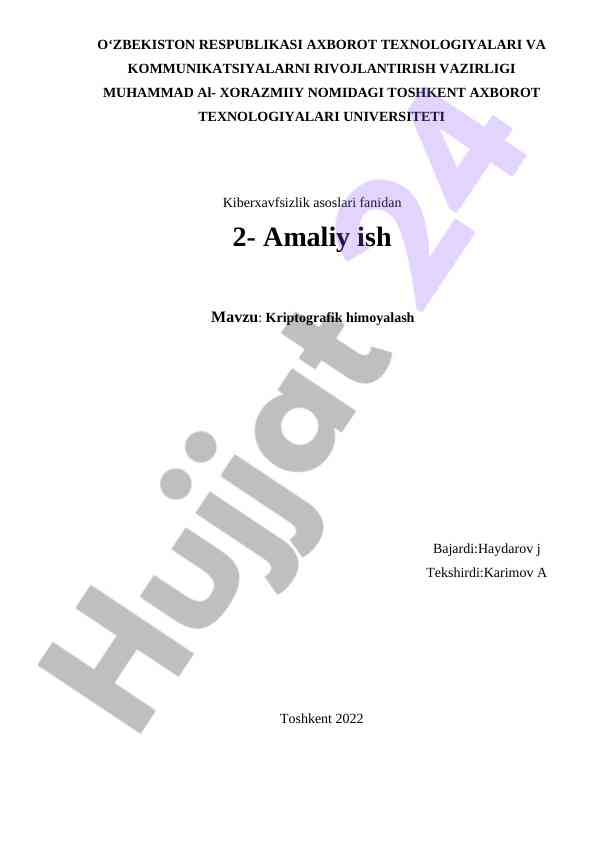 Kriptografik himoyalash amaliy ish laboratoriyasi