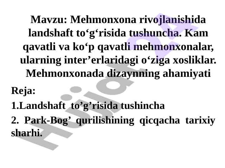 Landshaft arxitekturasi mehmonxona rivojlanishi