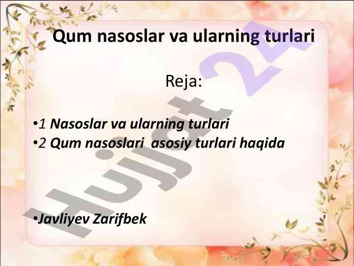 Qum nasoslari va ularning turlari haqida ma'lumotlar