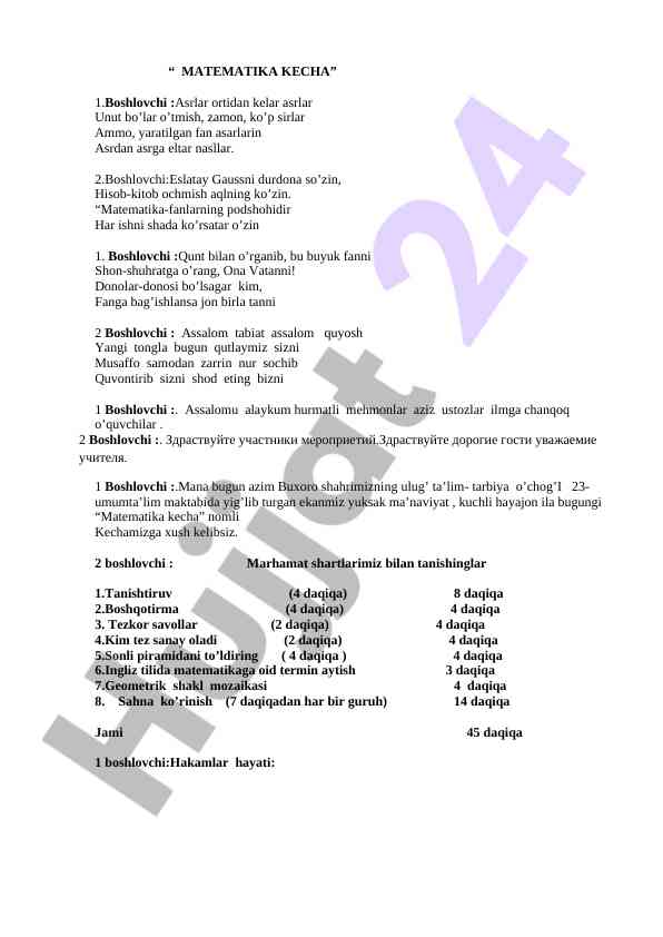 Matematika kecha taqdimoti