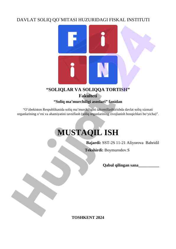 O‘zbekiston respublikasi soliq tizimining takomillashtirilishi
