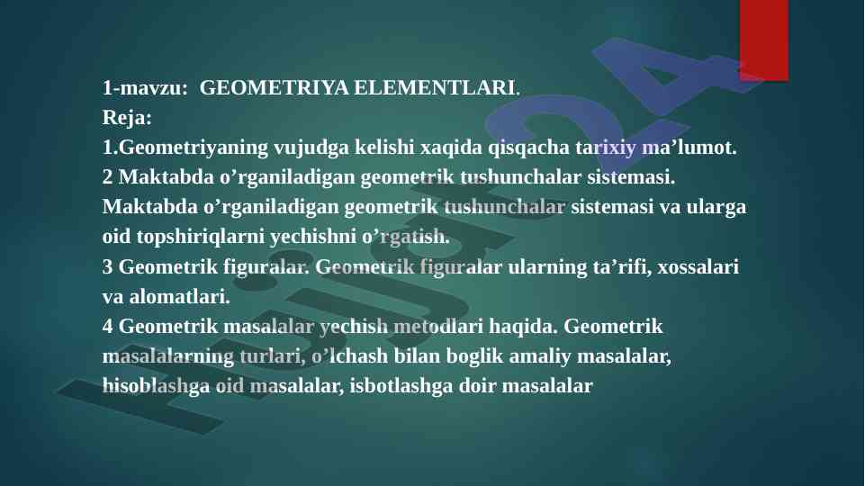 Geometriya elementlari haqida o‘quv qo‘llanma