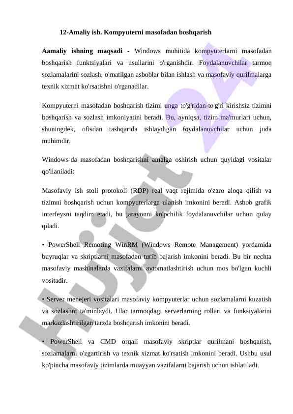 Kompyuterni masofadan boshqarish usullari