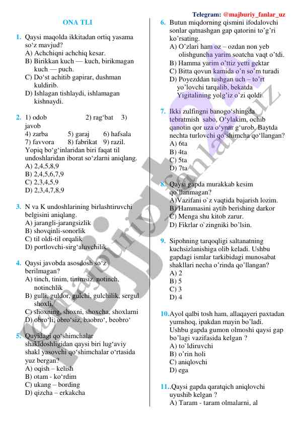 Til nazariyasi bo'yicha savollar