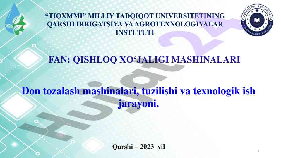 Qishloq xo‘jaligi mashinalari: don tozalash jarayoni