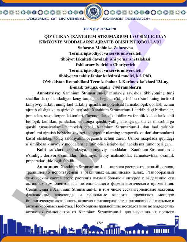 Kimyoviy moddalarni ajratish istiqbollari xanthium