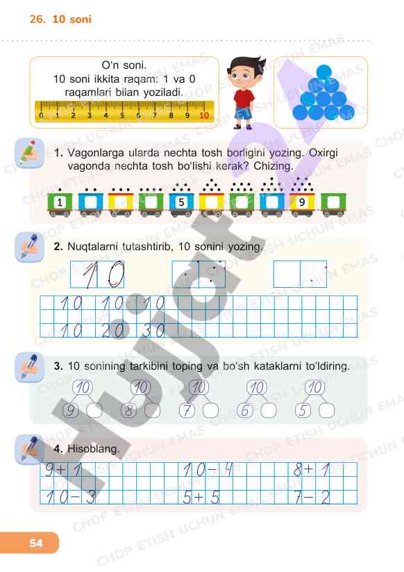 10 sonining tarkibi va hisoblash misollari