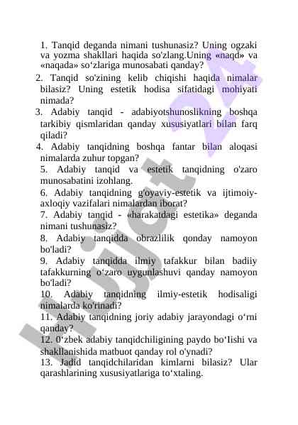 Adabiy tanqidning asosiy xususiyatlari va konceptlari