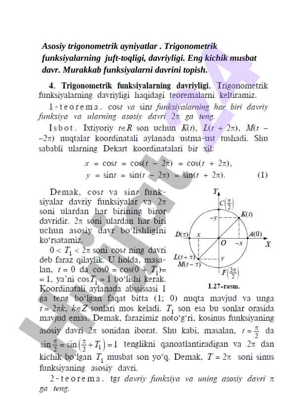 Trigonometrik funksiyalar va ularning davr  topilishi