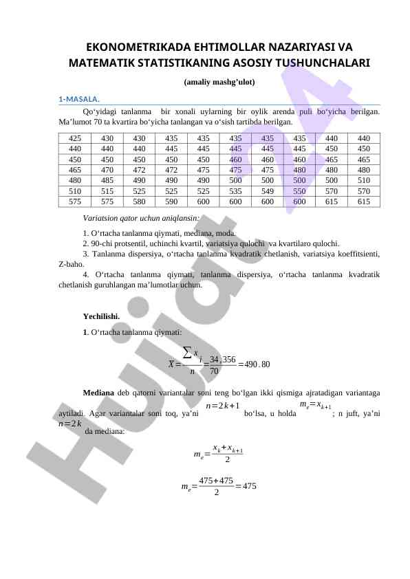 Ekonometriyada ehtimollar nazariyasi