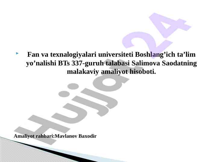 Malakaviy amaliyot hisoboti boshlang‘ich ta’limda