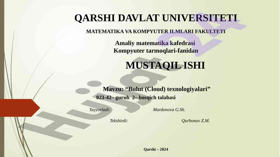 Bulut texnologiyalari haqida mustaqil ish