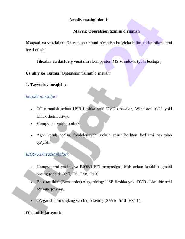 Operatsion tizimni o'rnatish uslug'i