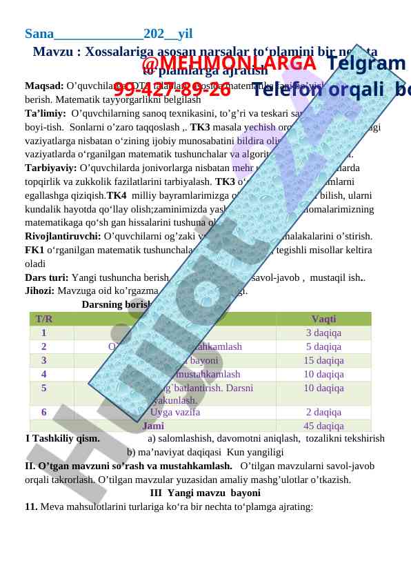 Xossalariga asosan narsalar to‘plamini ajratish