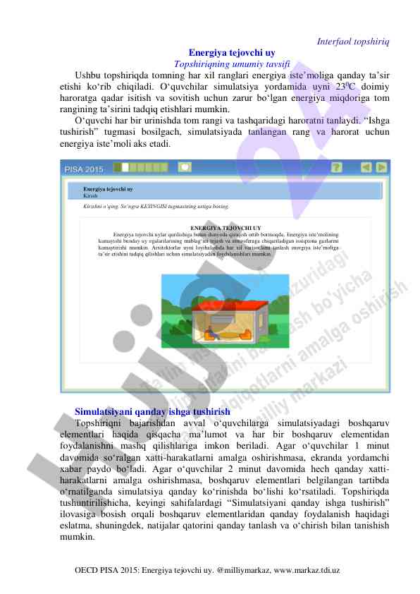 Energiya tejovchi uy simulatsiyasi topshiriqi