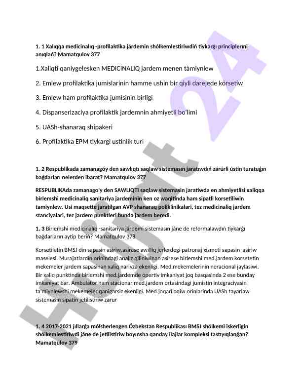 Medicinalıq profilaktika járdemi meseleleri