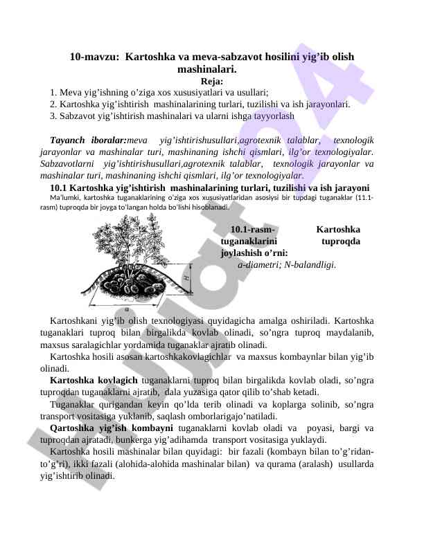 Kartoshka va meva-sabzavot yig’ish texnologiyalari