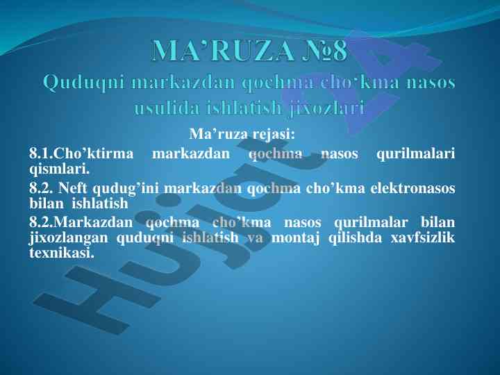 Cho'ktirma nasos qurilmalari va xavfsizlik texnikasi