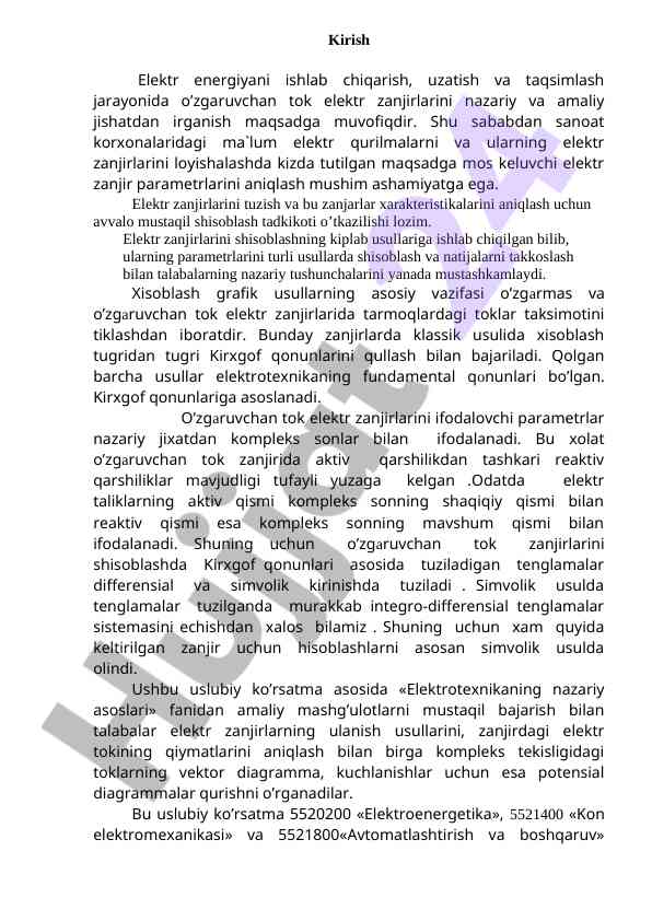 Elektr zanjirlarini nazariy va amaliy o'rganish