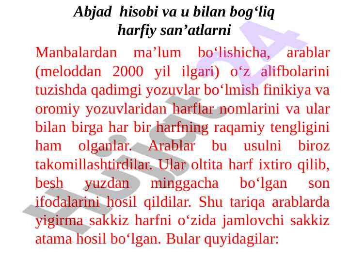 Abjad hisobi va harfiy san’atlar tahlili