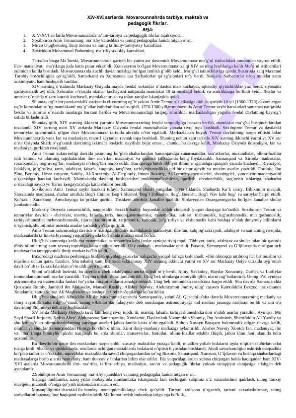Xiv-xvi asrlarda movarounnahrda tarbiya va pedagogika