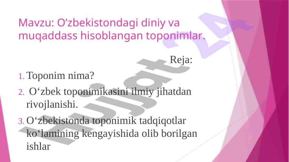 O’zbekistondagi diniy toponimlar tahlili