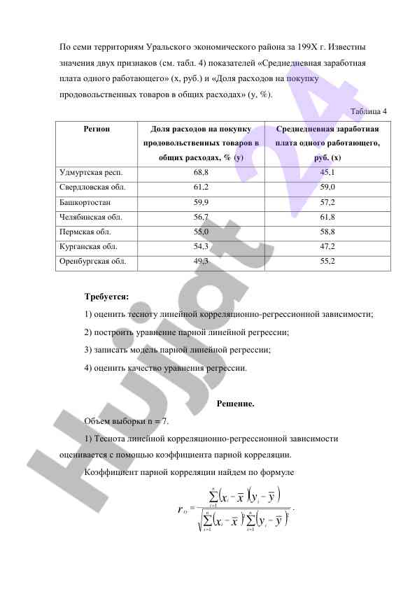 Ocenka lineynoy korelyatsiinoy zavisnosti ural'skogo rayona