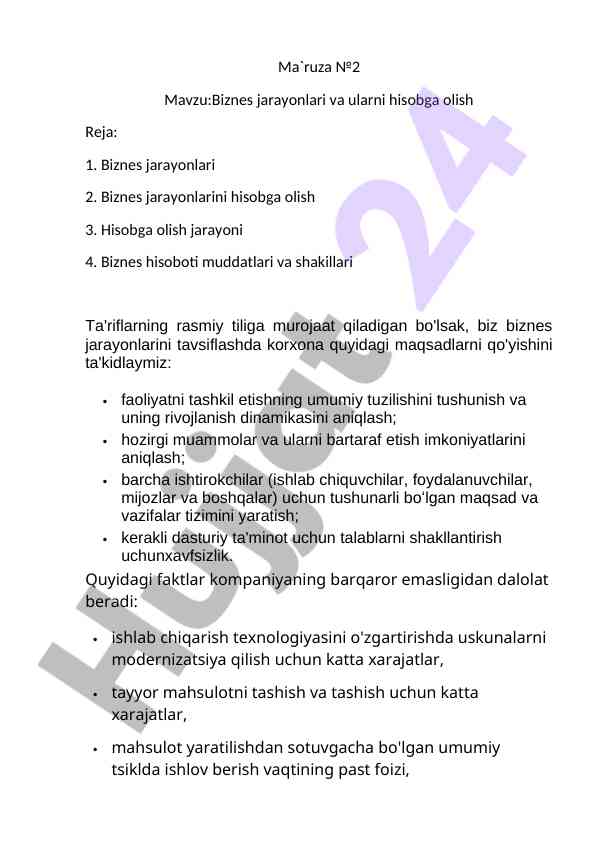 Biznes jarayonlari va hisobga olish
