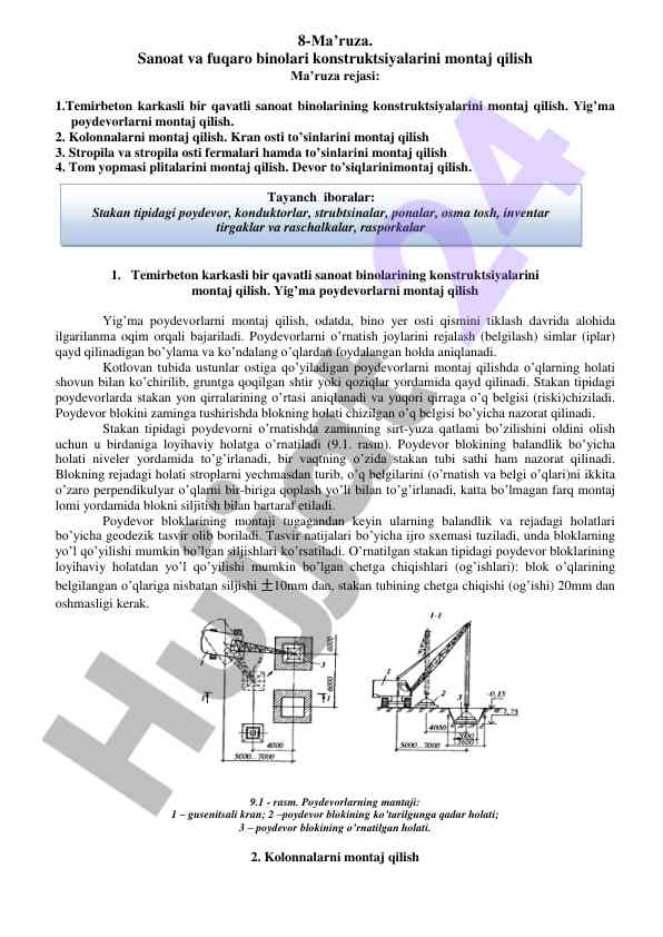 Sanoat binalari konstruktsiyalarini montaj qilish