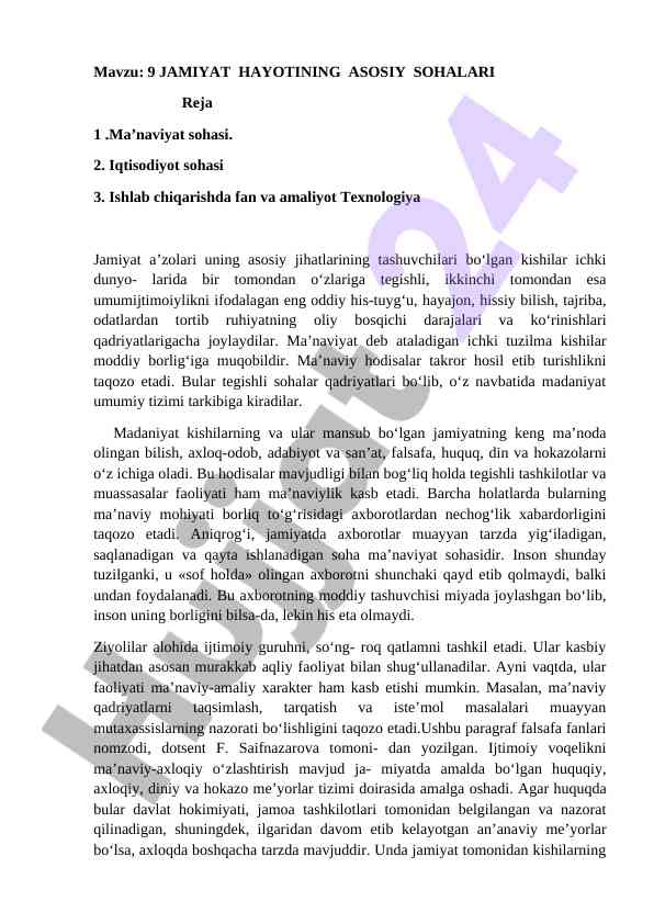 Jamiyat hayotining asosiy sohalari