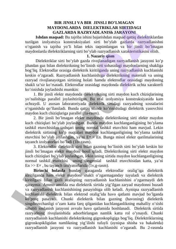 Dielektriklar sirtidagi gazlarda razryadlanish