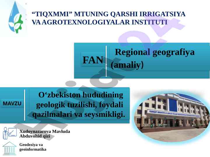 O‘zbekiston hududining geologik tuzilishi va seysmikligi