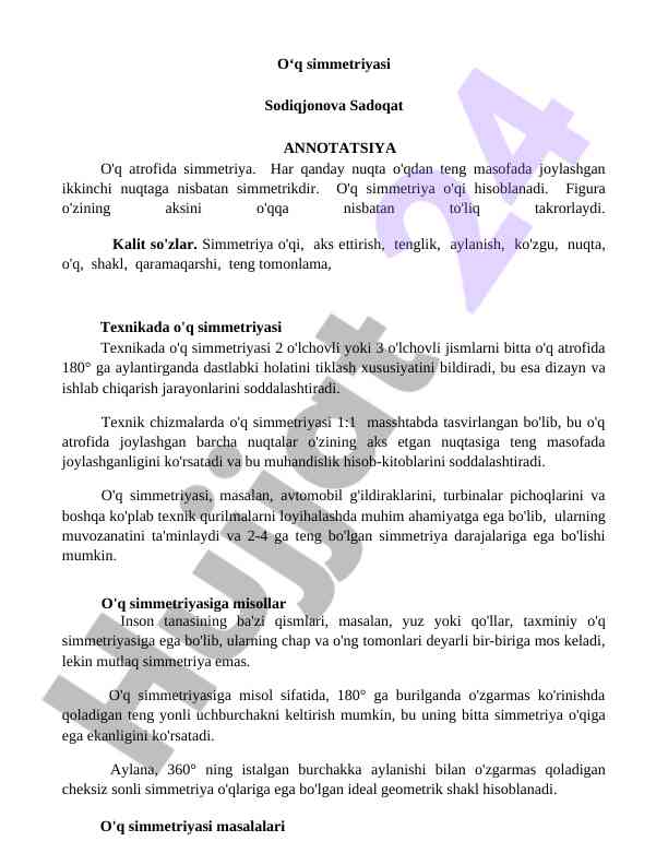 O'q simmetriyasi va texnikada ahamiyati